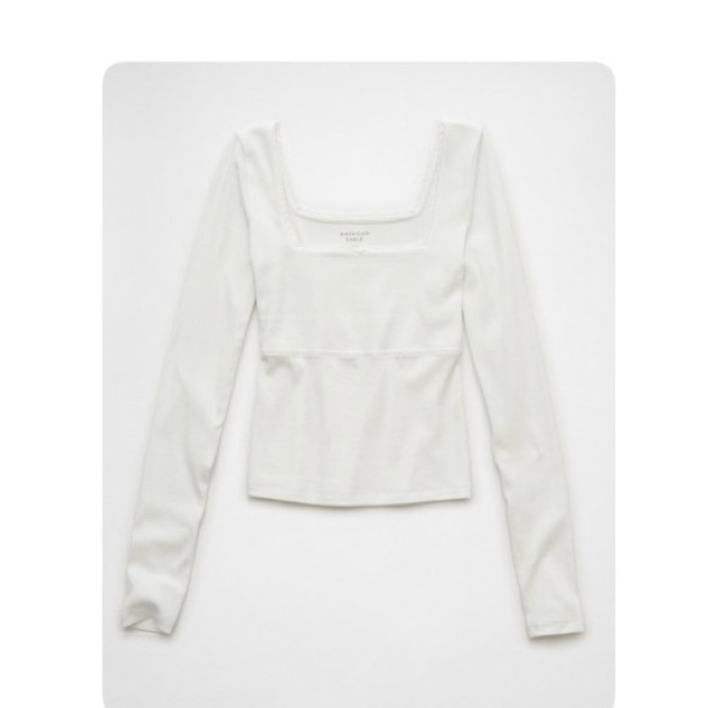 American Eagle White Long Sleeve Square Neck Top